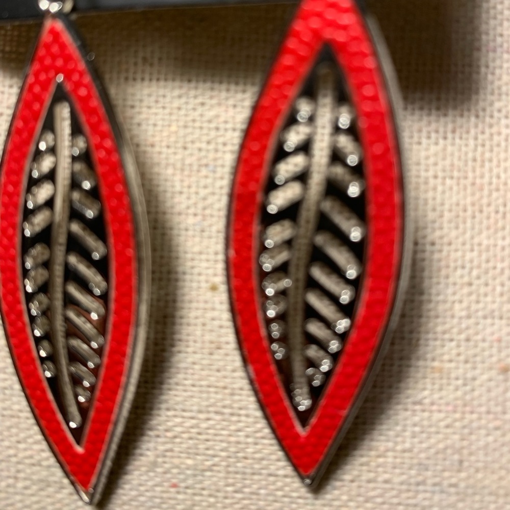 Red feathered shape Fish hook earrings